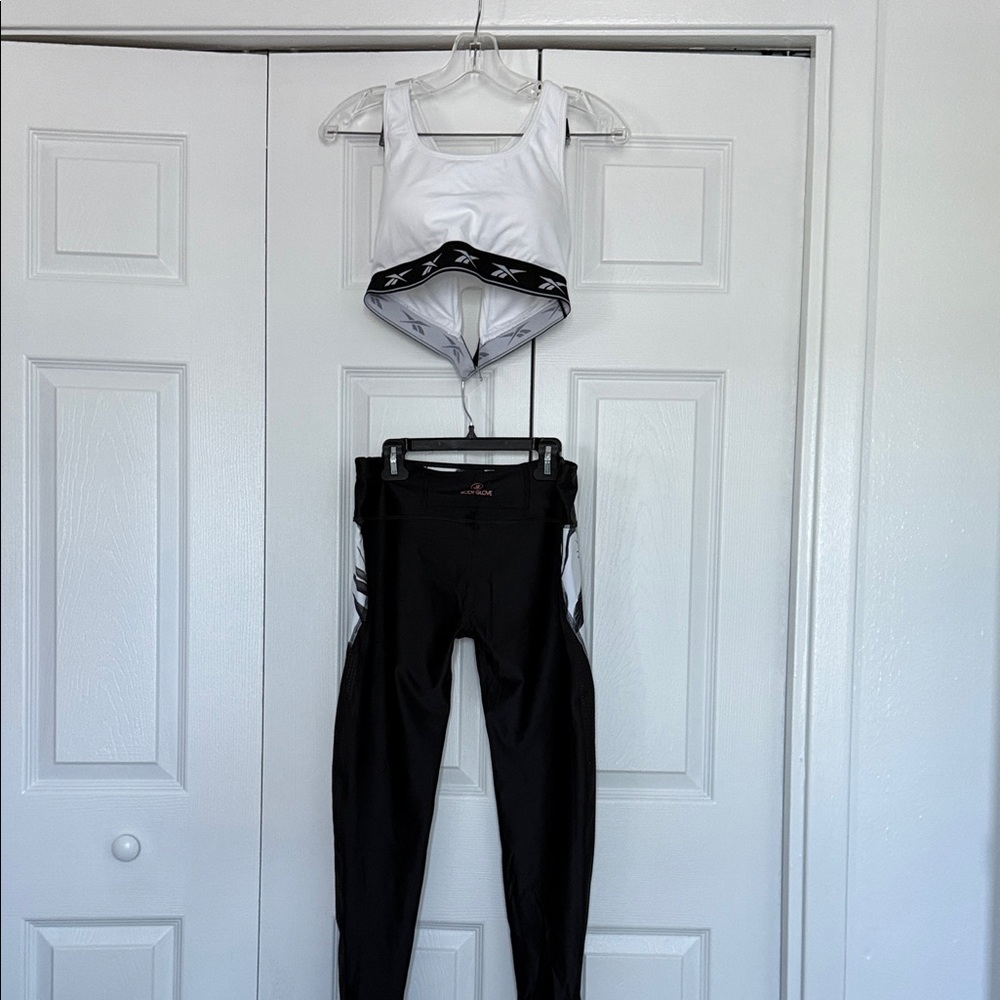 Reebok Black and White sport bra w Body Glove Leggings.